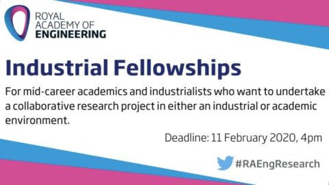Royal Academy of Engineering Industrial Fellowships 2020 (£50,000 stipend)