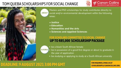 Canon Collins Trust Scholarship for Social Change 2021 (R85,000)