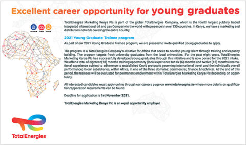 Closed: TotalEnergies Graduate Trainee for Young Kenyans