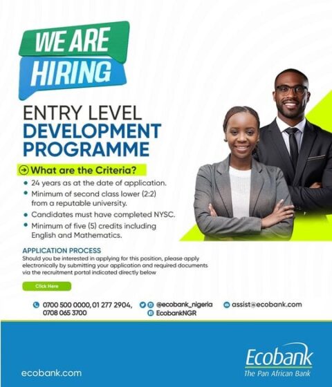 Ecobank Entry Level Development Programme (ELDP) 2023 for young Nigerian graduates.