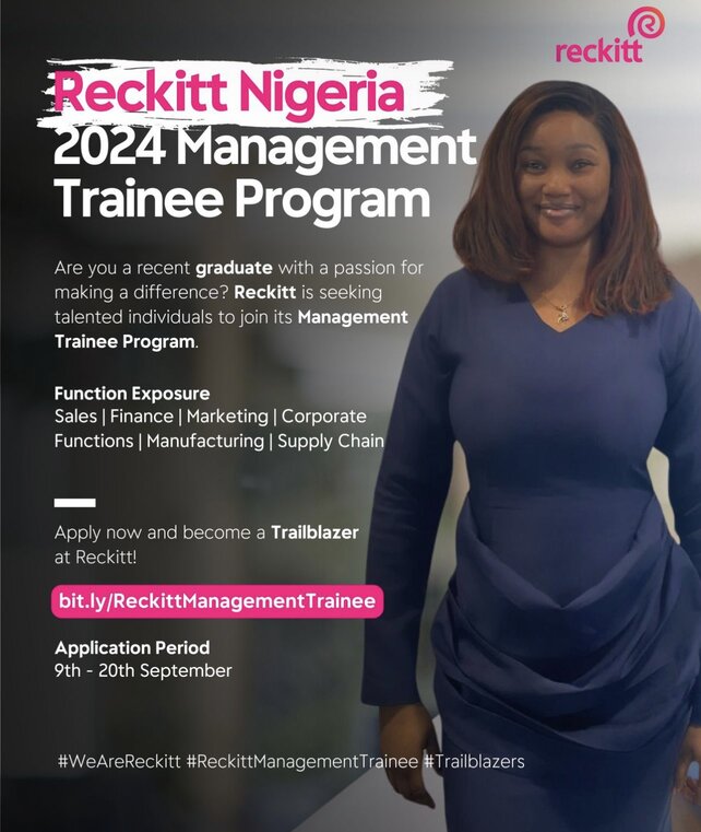 Reckitt Nigeria 2024 Management Trainee Program.