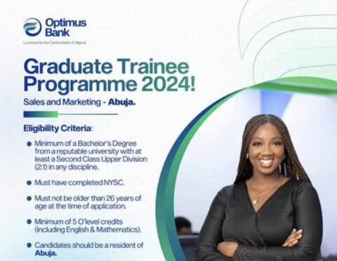 Optimus Bank Sales and Marketing Graduate Trainee Programme 2025 for young Nigerian graduates.