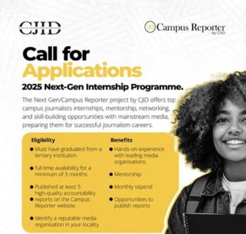 The Centre for Journalism Innovation and Development (CJID) Next Gen Internship Programme 2025 for campus journalists and Mass Communication students.